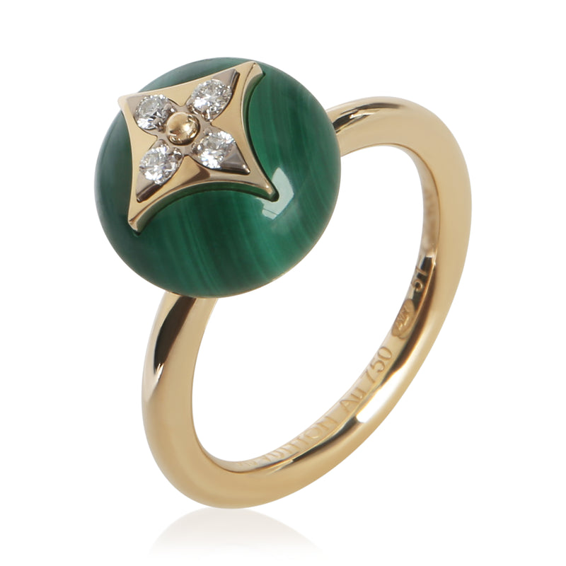 Louis Vuitton Yellow Gold Malachite And Diamond B Blossom Ring 18k
