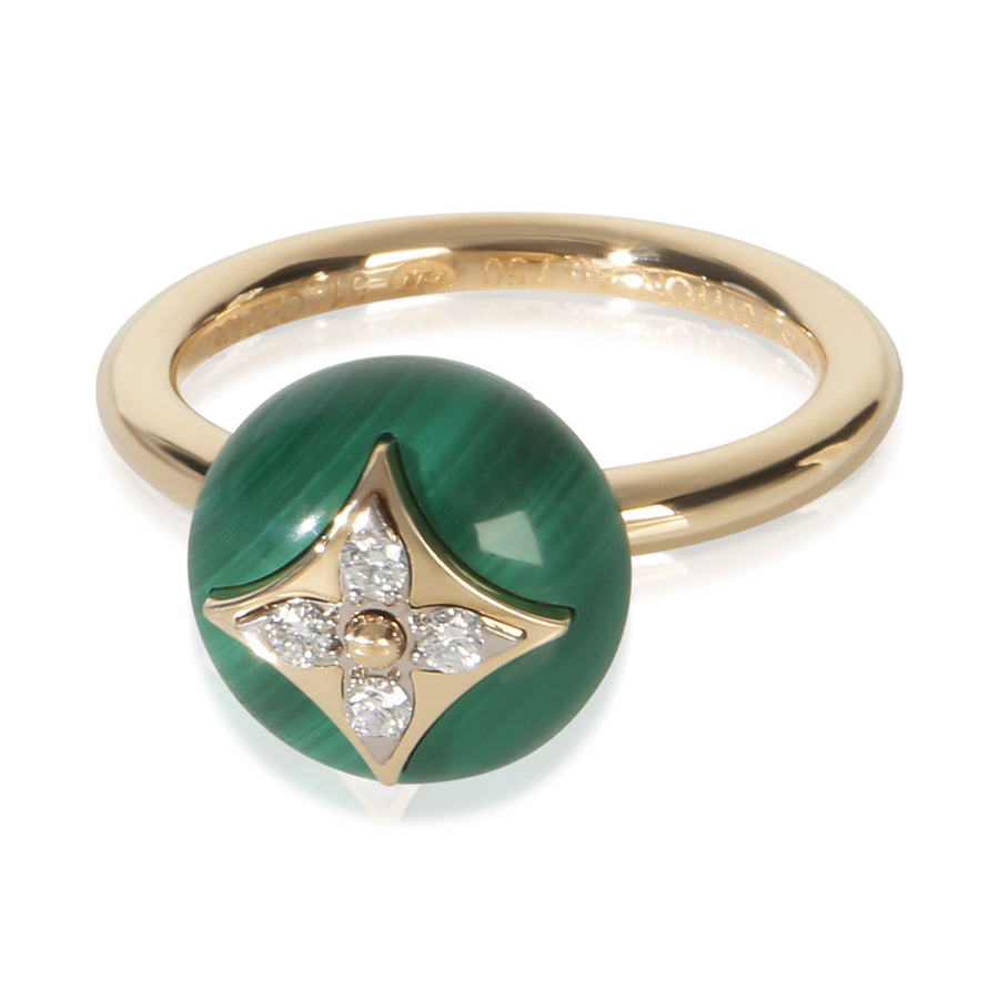 Louis Vuitton Yellow Gold Malachite And Diamond B Blossom Ring 18k