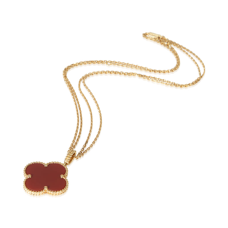 Van Cleef & Arpels Yellow Gold Carnelian Magic Alhambra Necklace 18k