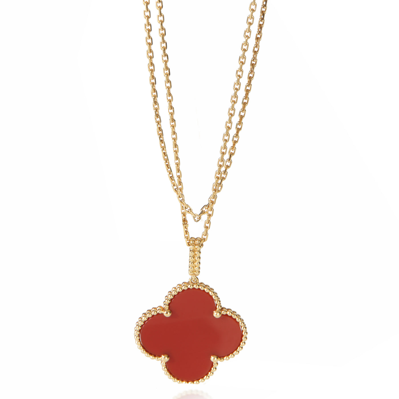 Van Cleef & Arpels Yellow Gold Carnelian Magic Alhambra Necklace 18k