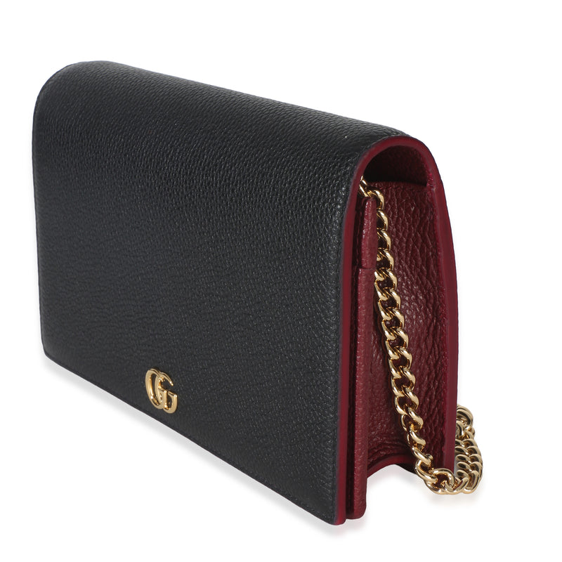 Gucci Black Red Dollar Calfskin Gg Chain Wallet Leather Handbag