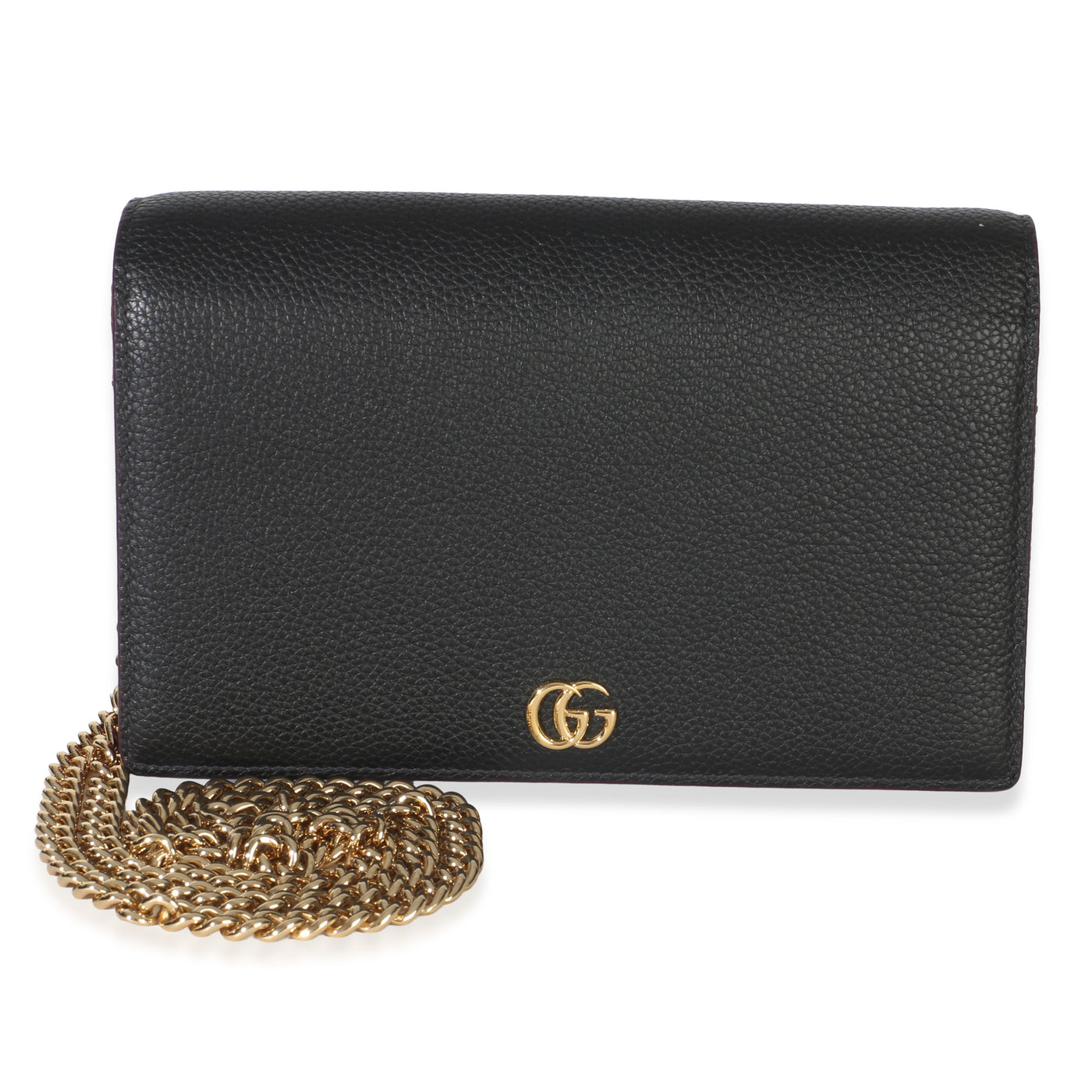 Gucci Black Red Dollar Calfskin Gg Chain Wallet Leather Handbag