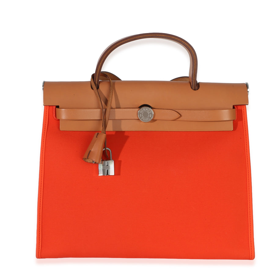 Hermès Orange Poppy Toile Vache Hunter Herbag Zip 31 Pm Phw Canvas Handbag