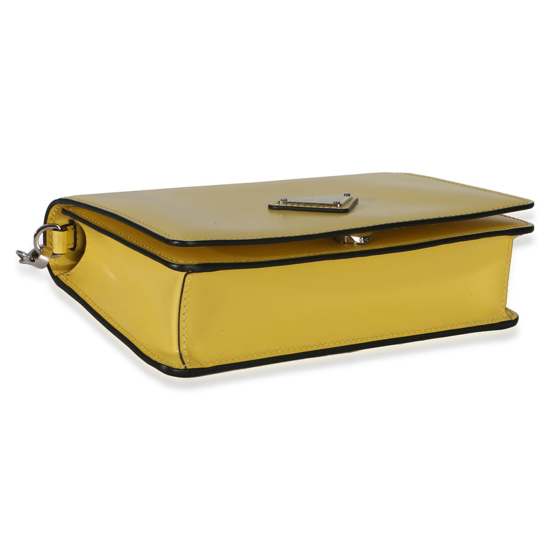 Prada Yellow Spazzolato Triangle Chain Crossbody Leather Handbag