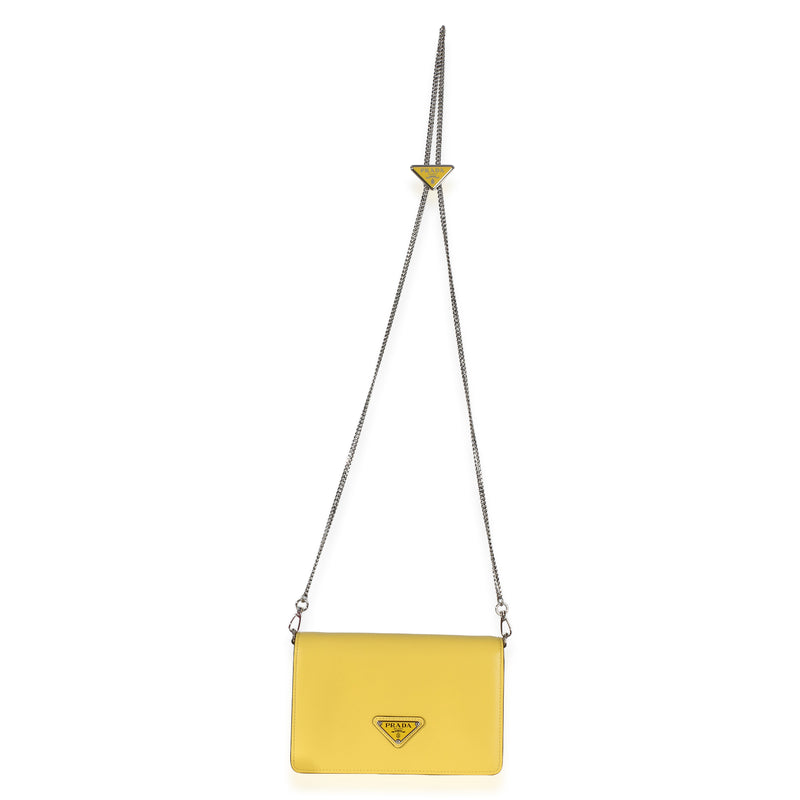 Prada Yellow Spazzolato Triangle Chain Crossbody Leather Handbag