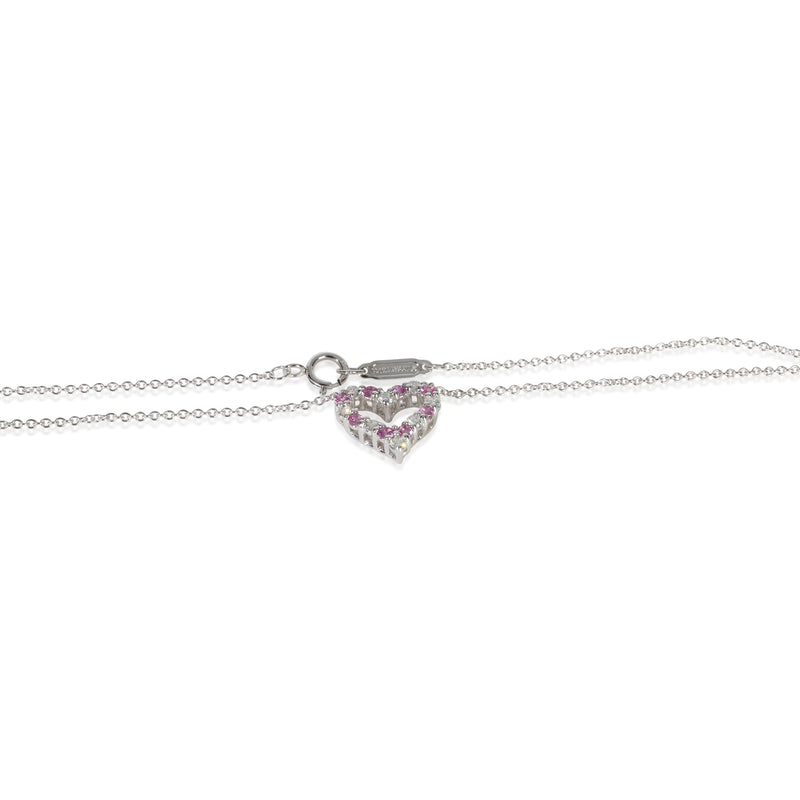 Tiffany & Co. Platinum Pink Sapphire And Diamond Heart Necklace 950