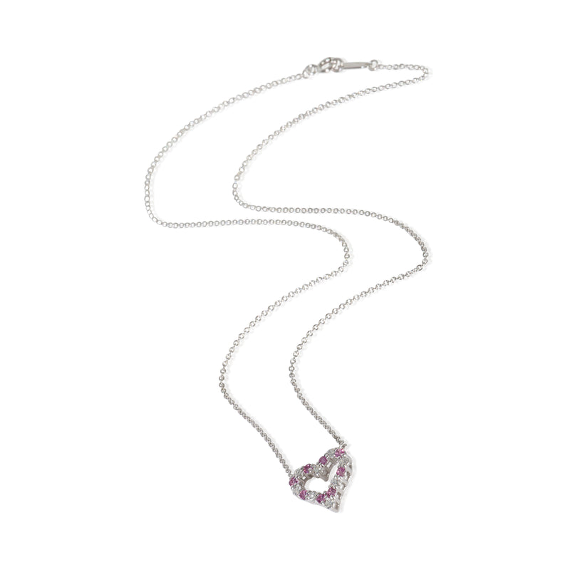 Tiffany & Co. Platinum Pink Sapphire And Diamond Heart Necklace 950