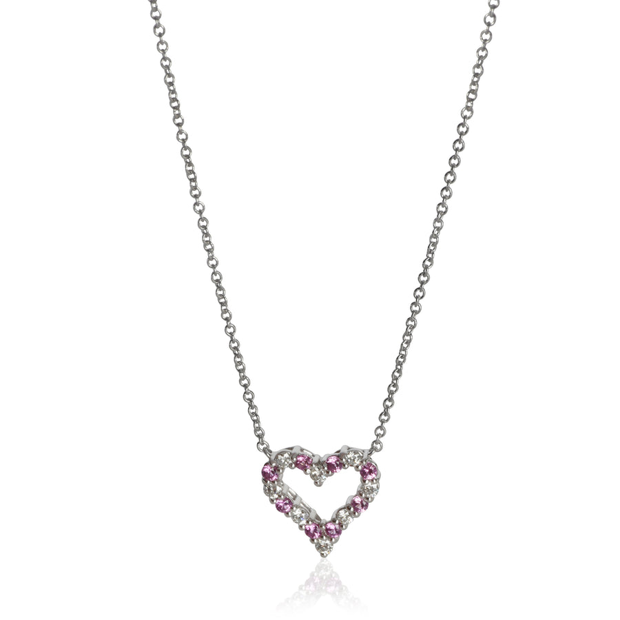 Tiffany & Co. Platinum Pink Sapphire And Diamond Heart Necklace 950