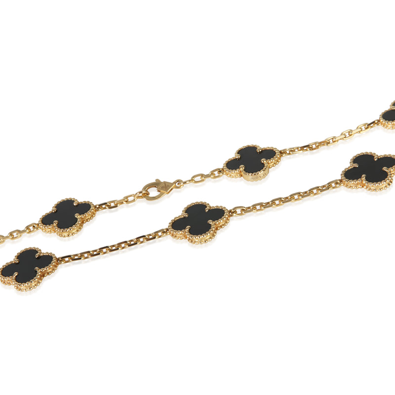 Van Cleef & Arpels Yellow Gold Onyx Vintage Alhambra Necklace 18k