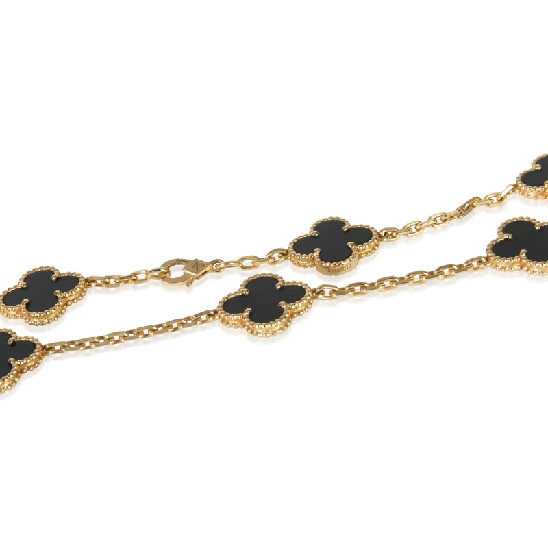 Van Cleef & Arpels Yellow Gold Onyx Vintage Alhambra Necklace 18k