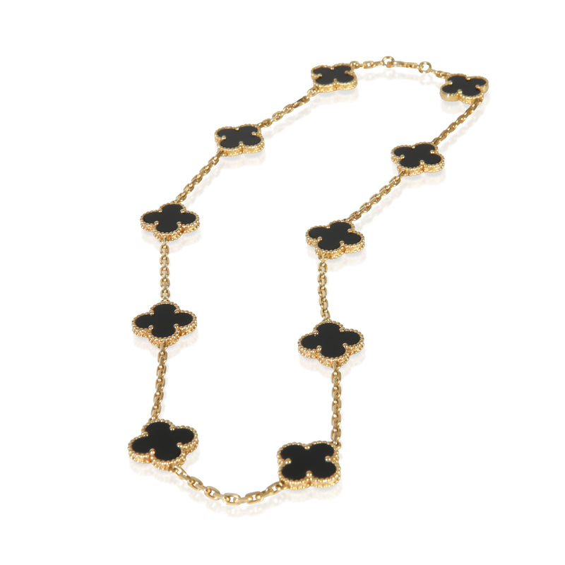 Van Cleef & Arpels Yellow Gold Onyx Vintage Alhambra Necklace 18k