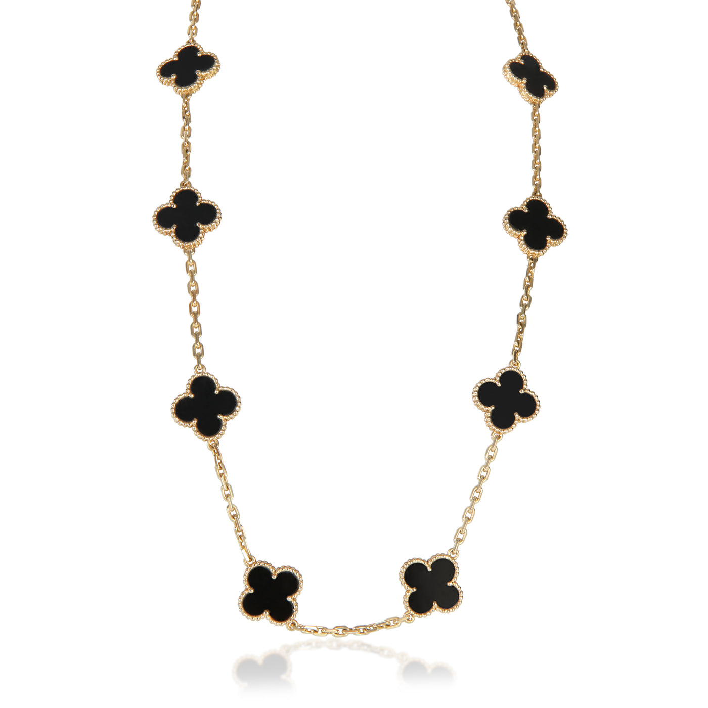 Van Cleef & Arpels Yellow Gold Onyx Vintage Alhambra Necklace 18k