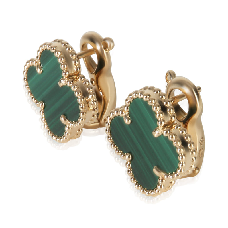 Van Cleef & Arpels Yellow Gold Malachite Vintage Alhambra Earrings 18k