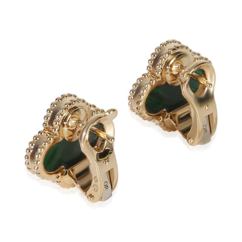 Van Cleef & Arpels Yellow Gold Malachite Vintage Alhambra Earrings 18k