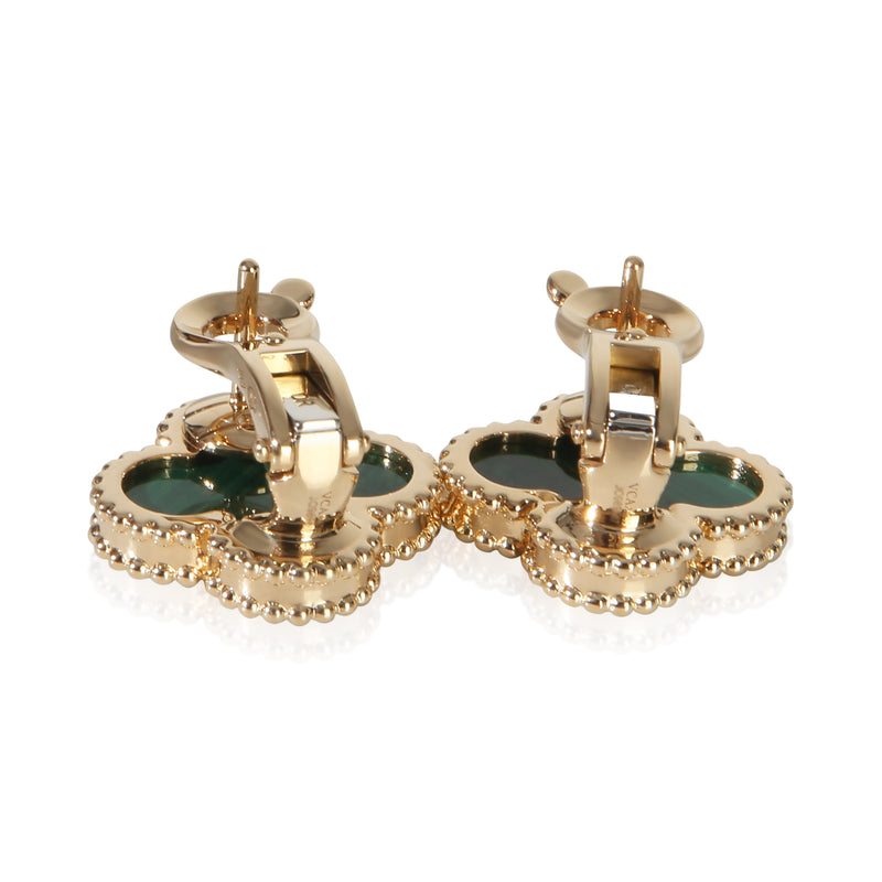Van Cleef & Arpels Yellow Gold Malachite Vintage Alhambra Earrings 18k