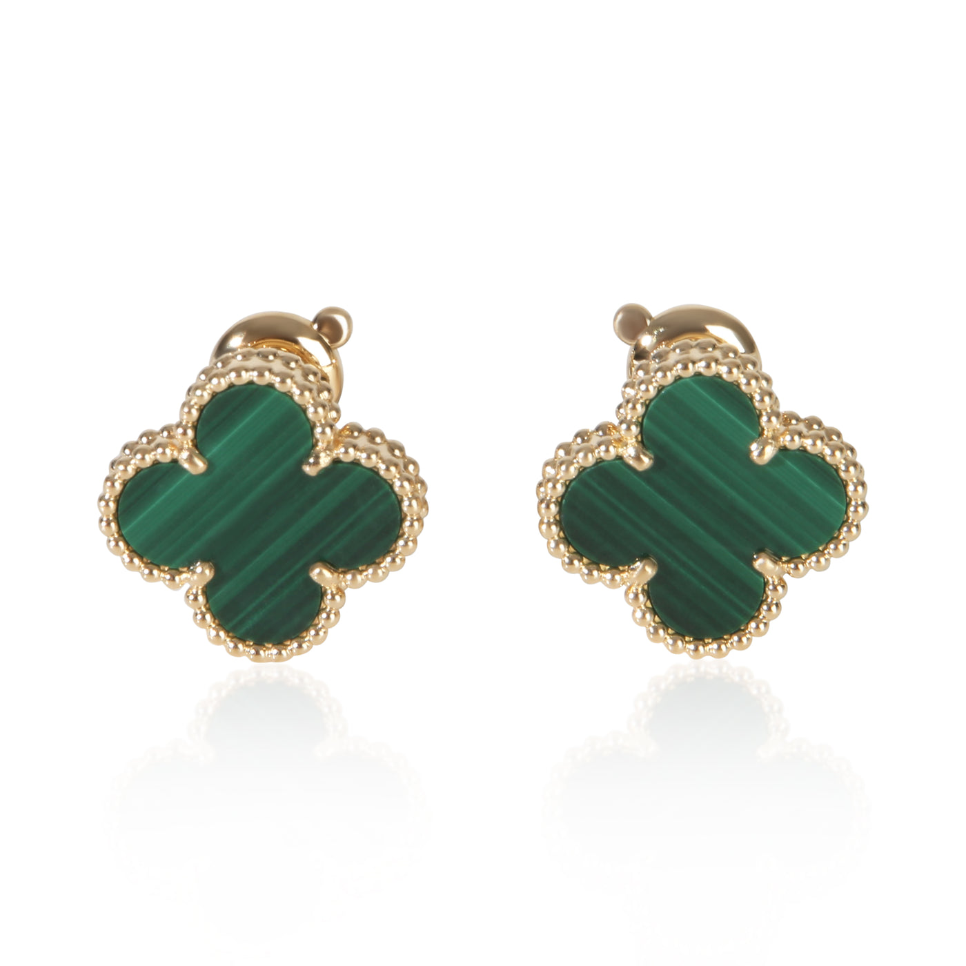 Van Cleef & Arpels Yellow Gold Malachite Vintage Alhambra Earrings 18k