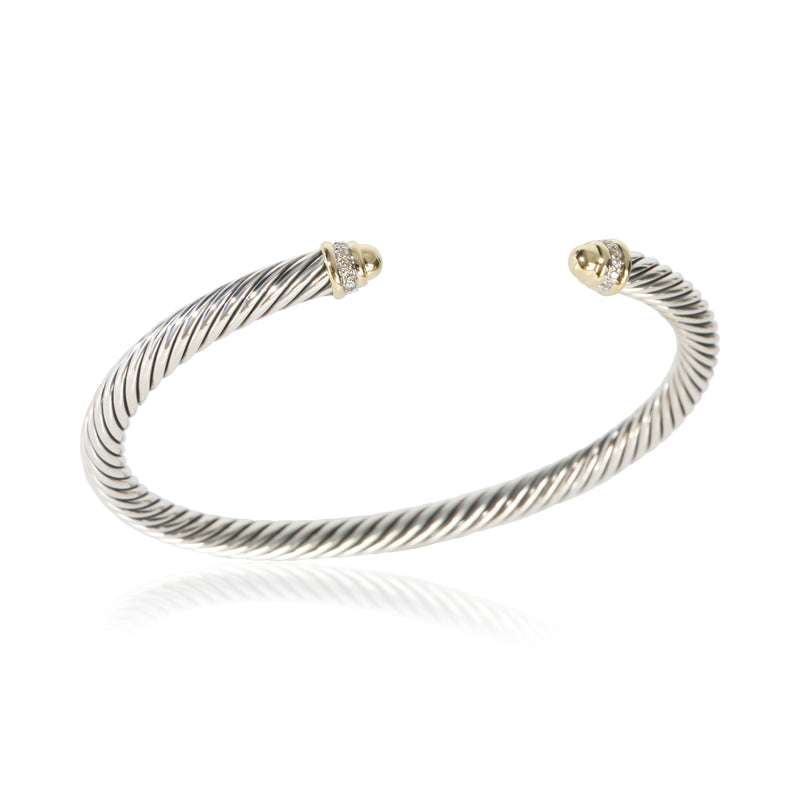 David Yurman Yellow Gold & Sterling Silver Diamond Cable Classic Bracelet 18k