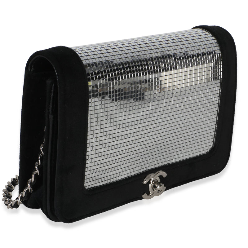 Chanel Black Velvet Mirror Sequin Wallet On Chain Bag Black, Metallic Handbag