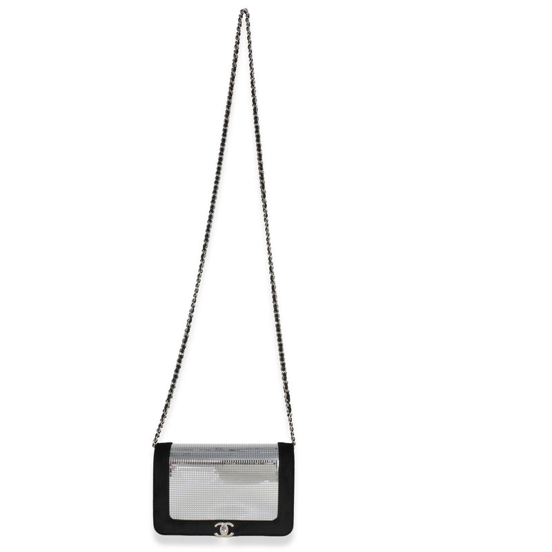 Chanel Black Velvet Mirror Sequin Wallet On Chain Bag Black, Metallic Handbag