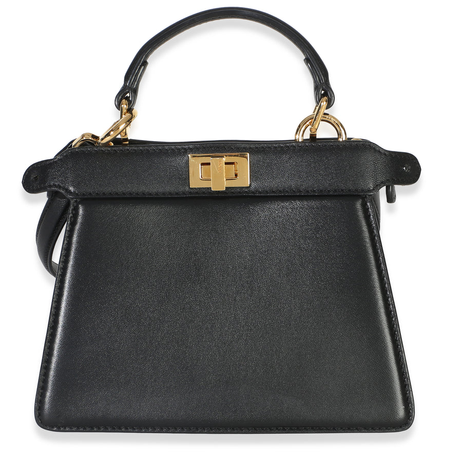 Fendi Black Shiny Nappa Petite Peekaboo I See U Satchel Leather Handbag