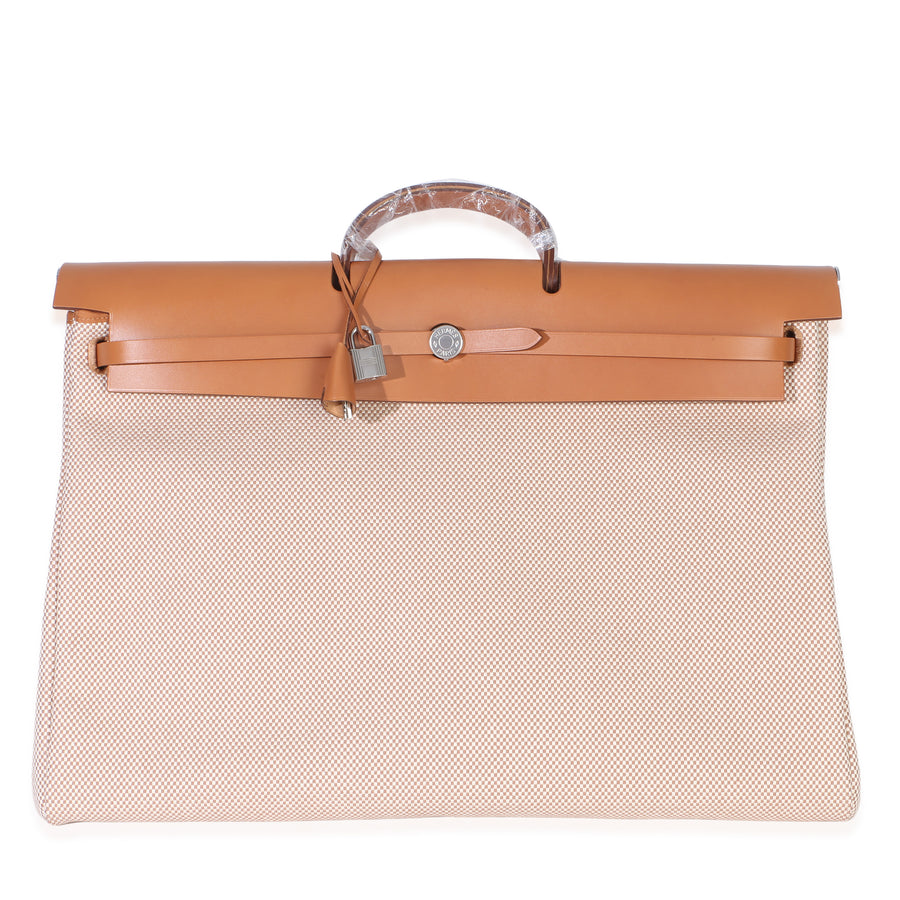 Hermès Ecru Beige Naturel Criss Viking Hunter Sable Herbag Zip Cabine 50 Bag Brown, Neutral Canvas Handbag