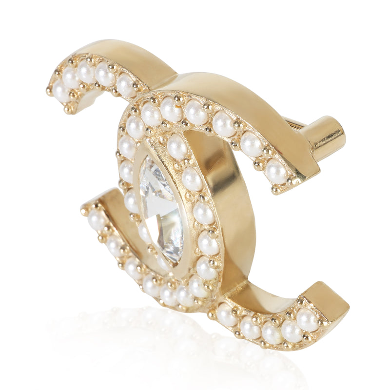 Chanel Gold-Plated 2021 Faux Pearl & Strass Cc Brooch