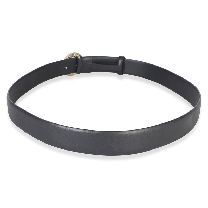 Chanel Navy Lambskin Champagne Gold Cc Paris Logo Belt 95-38 Black Leather