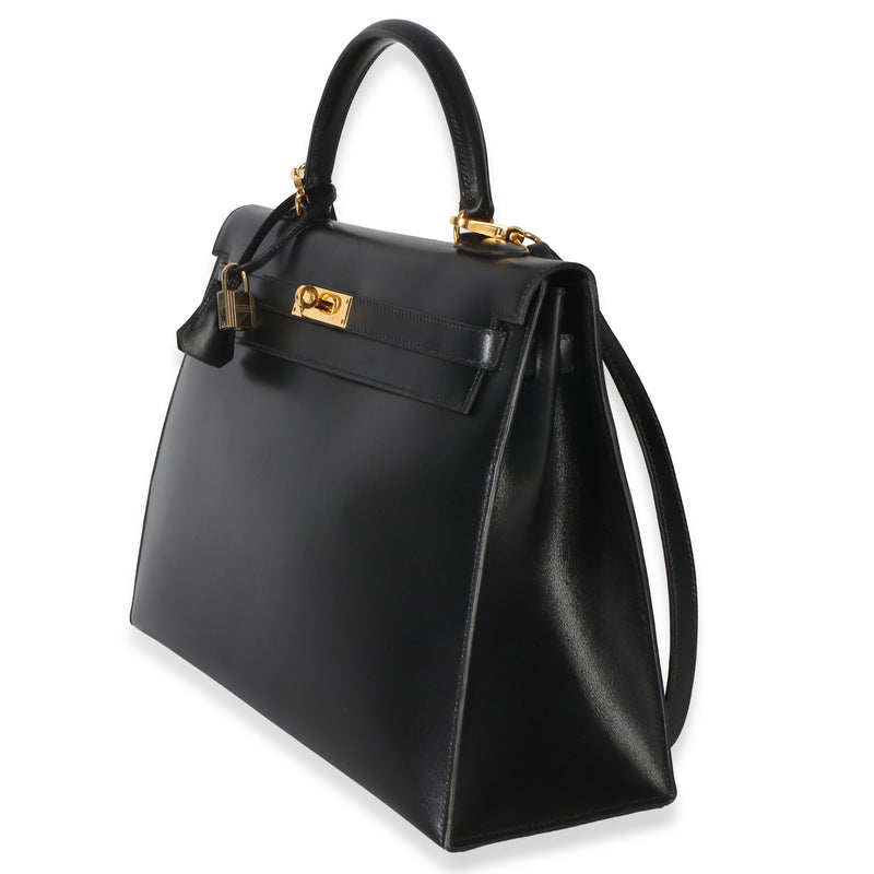 Hermès Vintage Black Box Sellier Kelly 35 Ghw Leather Handbag