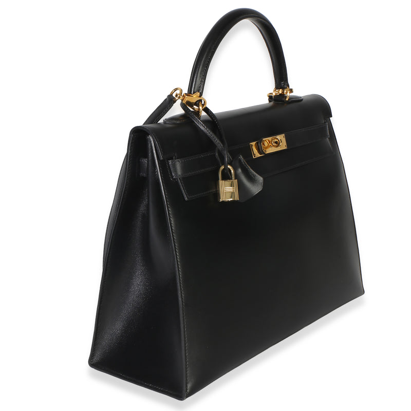 Hermès Vintage Black Box Sellier Kelly 35 Ghw Leather Handbag
