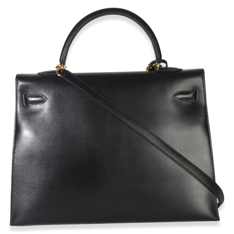 Hermès Vintage Black Box Sellier Kelly 35 Ghw Leather Handbag