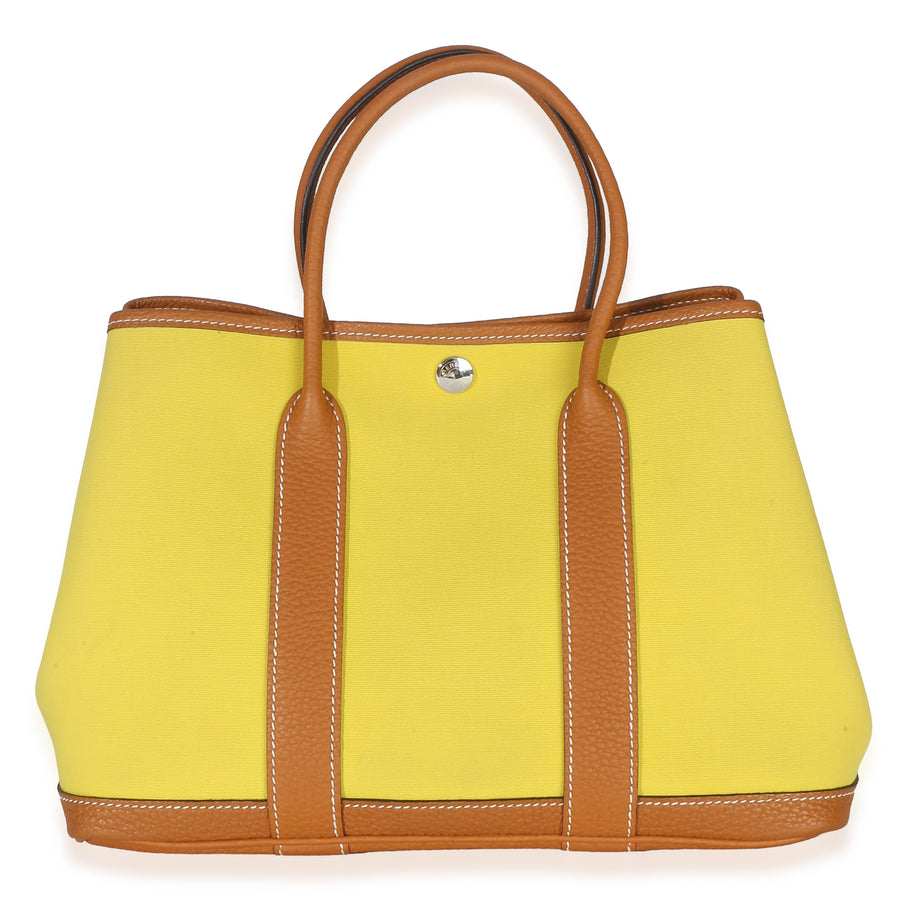 Hermès Lime Toffee Toile Officier Negonda Garden Party 30 Phw Brown, Yellow Canvas Handbag