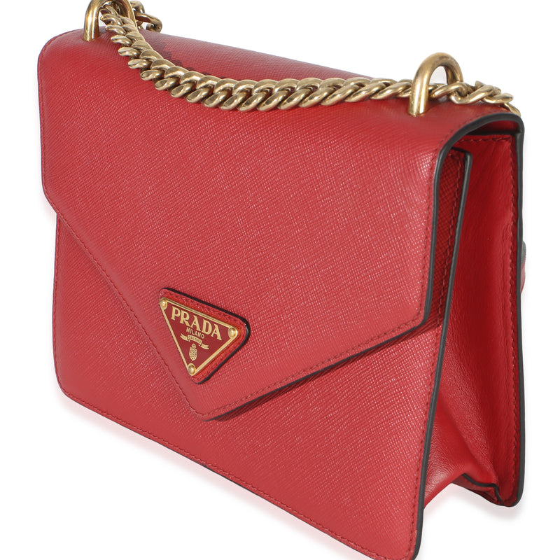 Prada Red Saffiano Envelope Flap Chain Shoulder Bag Leather Handbag