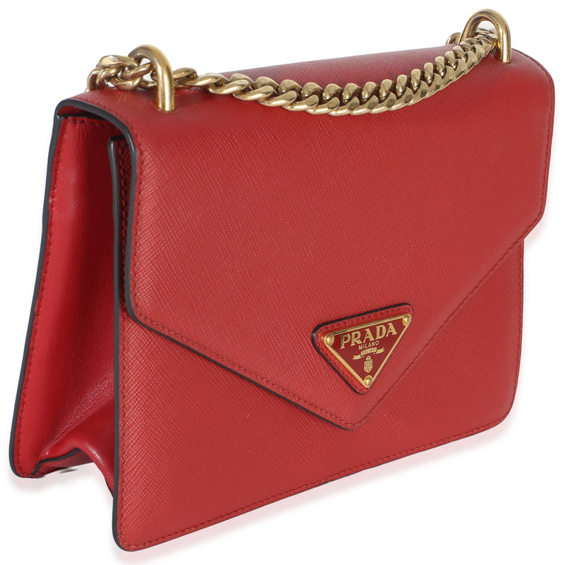Prada Red Saffiano Envelope Flap Chain Shoulder Bag Leather Handbag