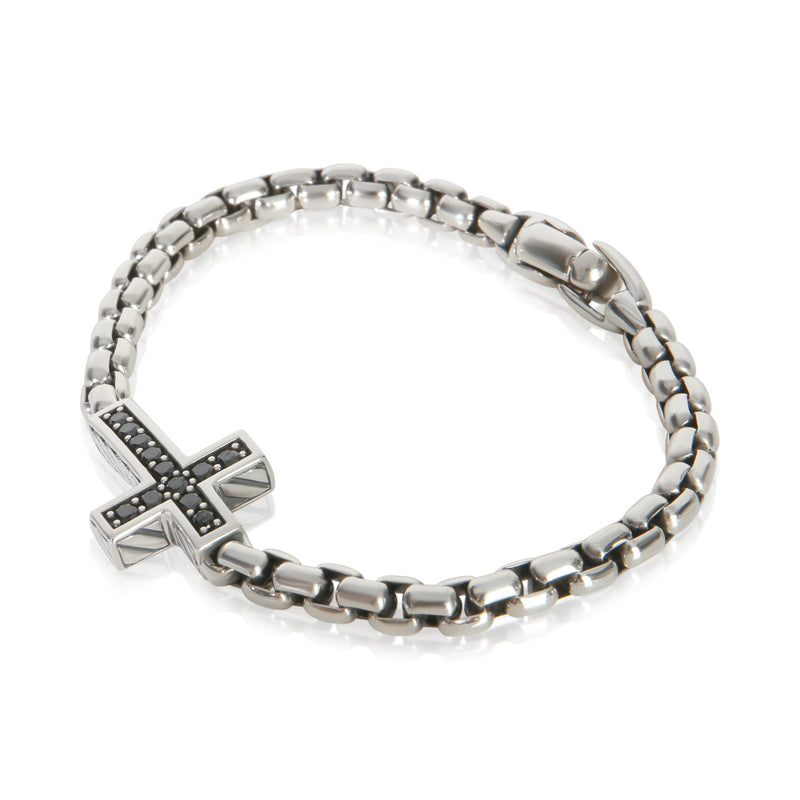 David Yurman Sterling Silver Diamond Cross Station Bracelet 925