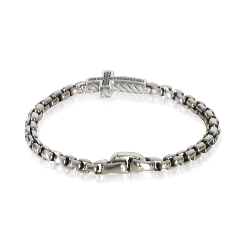 David Yurman Sterling Silver Diamond Cross Station Bracelet 925