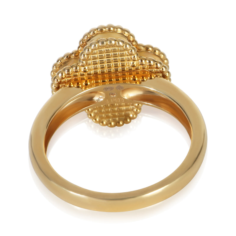 Van Cleef & Arpels Yellow Gold Mother Of Pearl And Diamond Vintage Alhambra Ring 18k