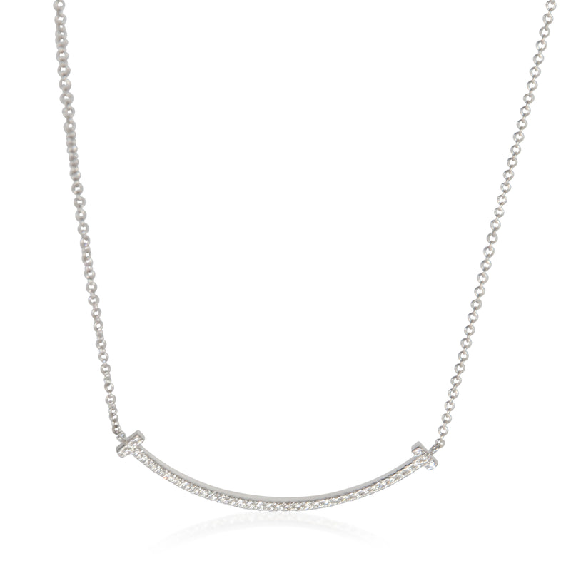 Tiffany & Co. White Gold Diamond Small Model T Smile Necklace 18k