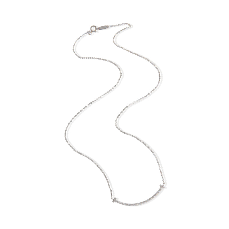 Tiffany & Co. White Gold Diamond Small Model T Smile Necklace 18k