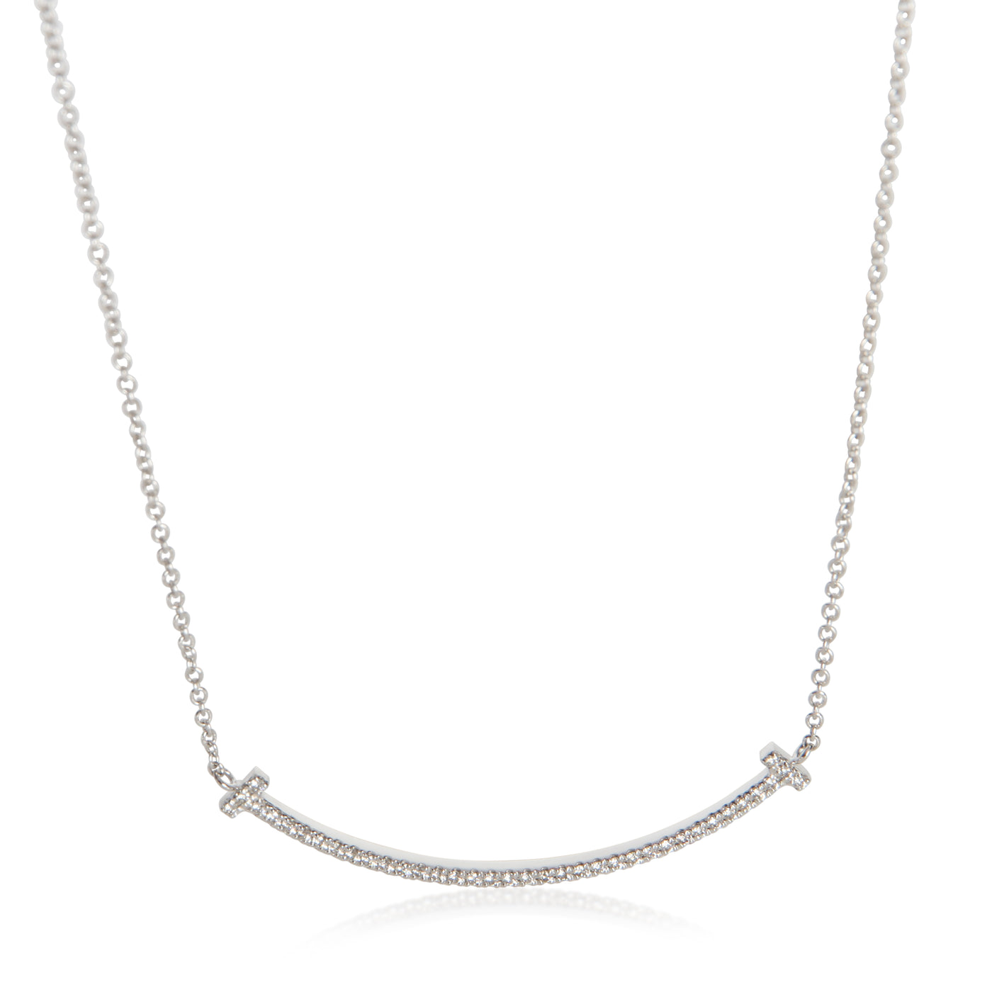 Tiffany & Co. White Gold Diamond Small Model T Smile Necklace 18k
