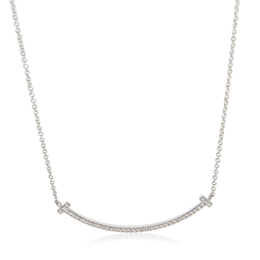 Tiffany & Co. White Gold Diamond Small Model T Smile Necklace 18k