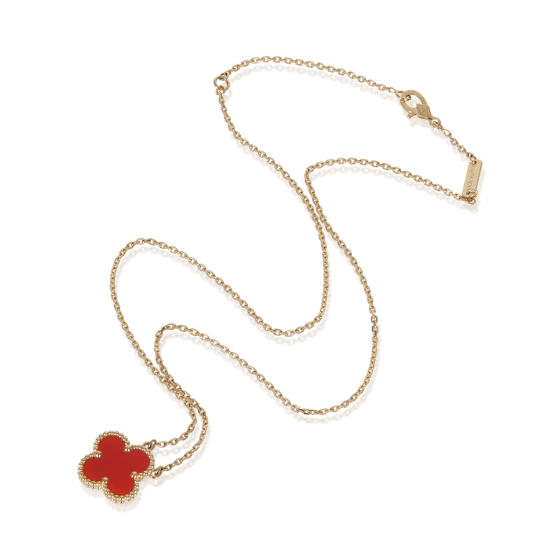 Van Cleef & Arpels Yellow Gold Carnelian Vintage Alhambra Pendant 18k