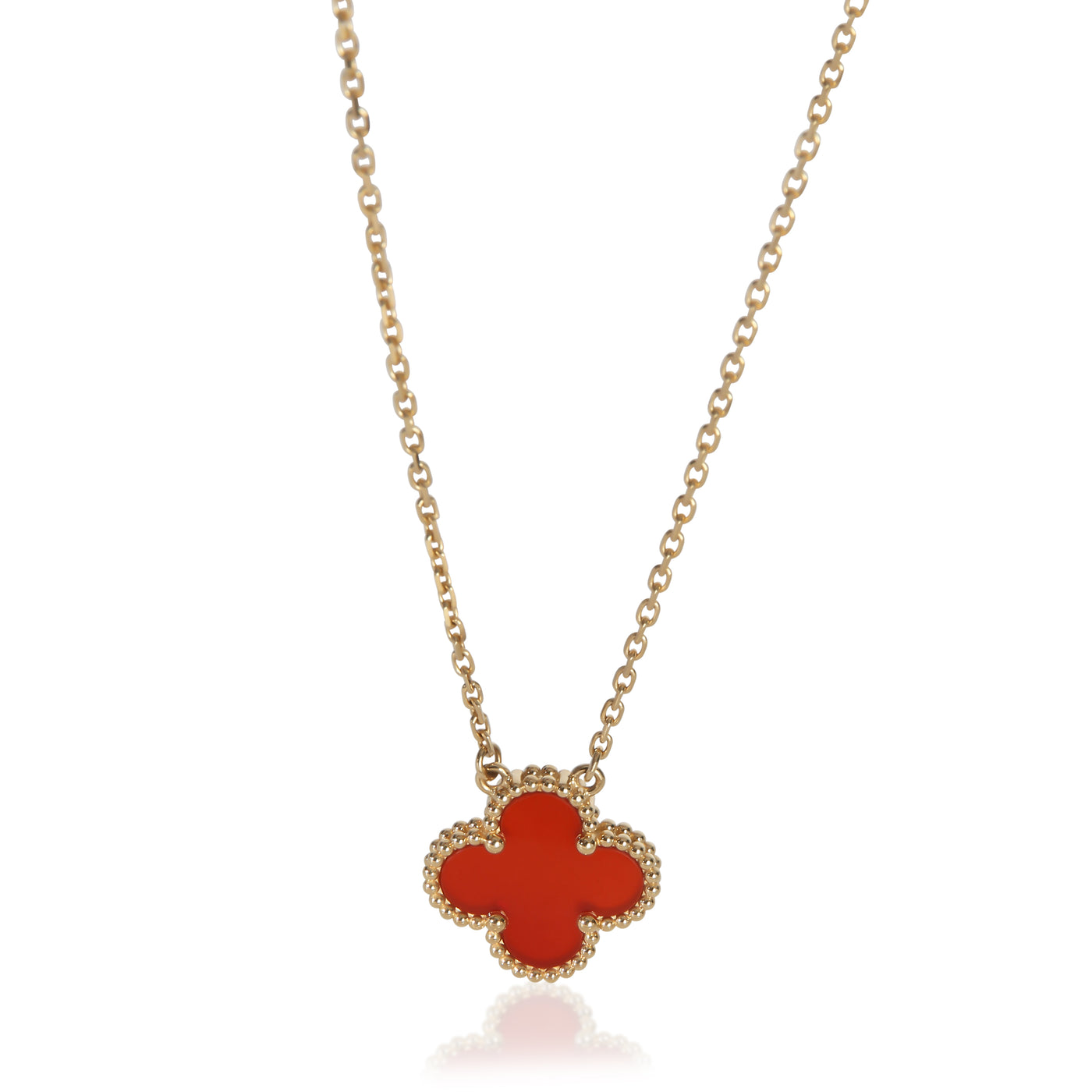 Van Cleef & Arpels Yellow Gold Carnelian Vintage Alhambra Pendant 18k