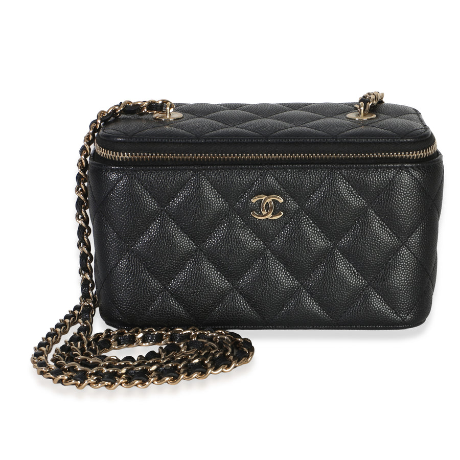 Chanel Black Quilted Caviar Small Vanity Case With Chain Leather Handbag
