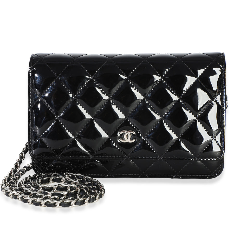 Chanel Black Quilted Patent Classic Wallet On Chain Leather Handbag