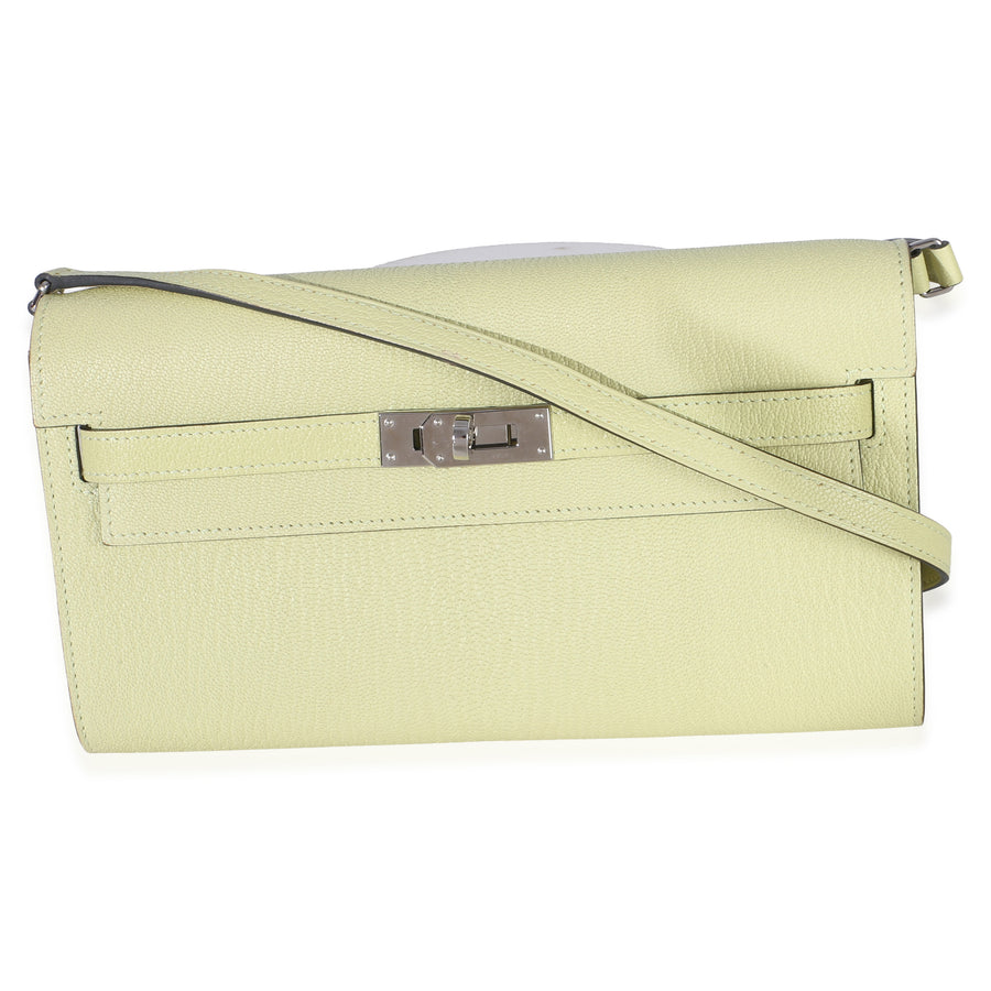 Hermès Jaune Bourgeon Chevre Mysore Kelly Wallet To Go Phw Green, Yellow Leather