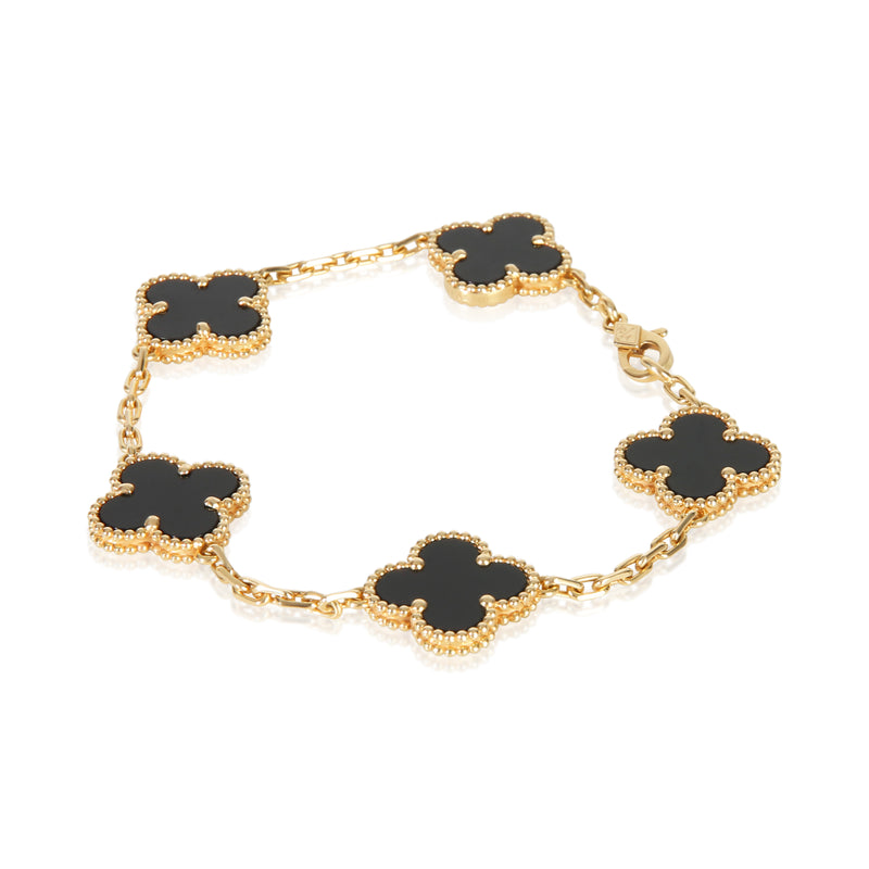 Van Cleef & Arpels Yellow Gold Onyx Vintage Alhambra Bracelet 18k