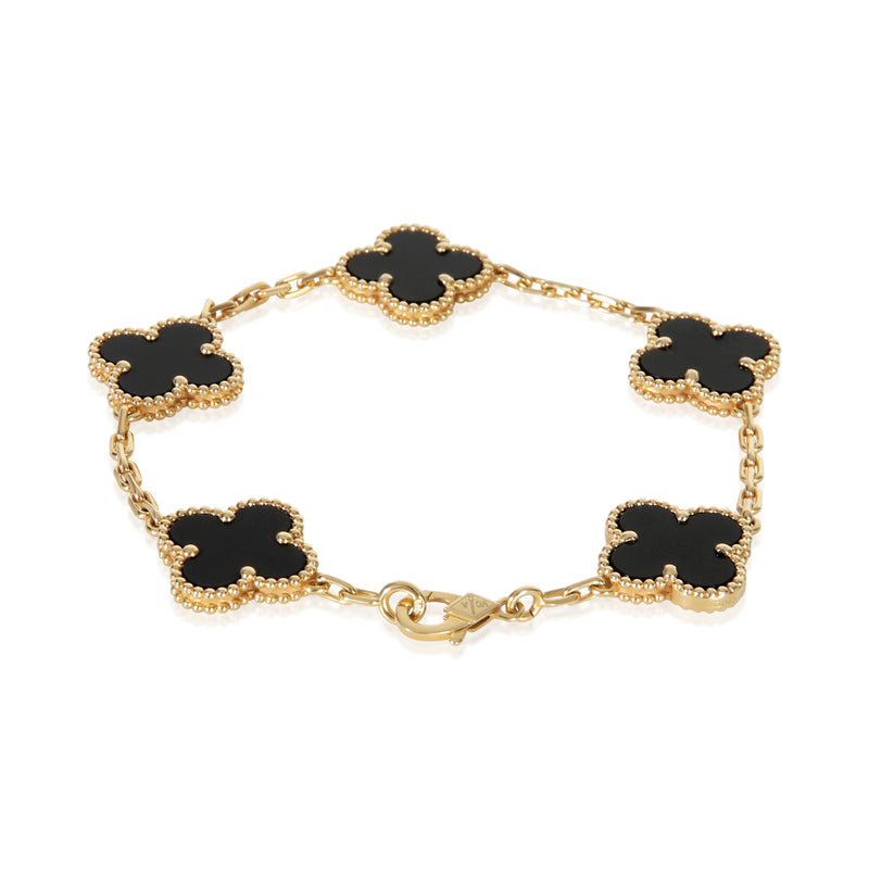 Van Cleef & Arpels Yellow Gold Onyx Vintage Alhambra Bracelet 18k