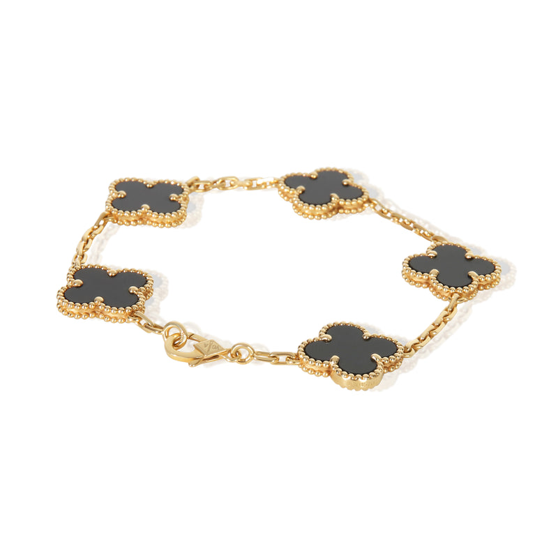 Van Cleef & Arpels Yellow Gold Onyx Vintage Alhambra Bracelet 18k