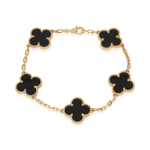 Van Cleef & Arpels Yellow Gold Onyx Vintage Alhambra Bracelet 18k