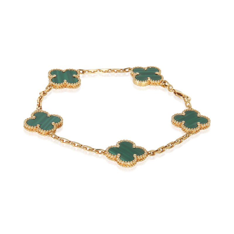 Van Cleef & Arpels Yellow Gold Malachite Vintage Alhambra Bracelet 18k